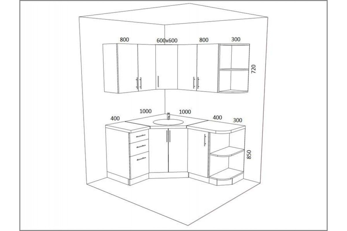 Угловой шкаф для кухни: виды, стандартные размеры, чертежи, верхний и нижний