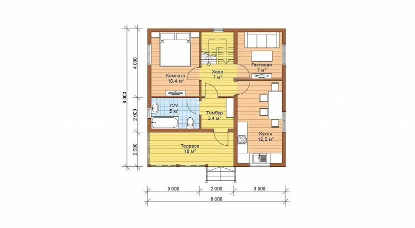 Проекты и варианты планировки частных жилых одноэтажных и двухэтажных домов квадратной формы 8х8, 9х9, 10х10 и других размеров