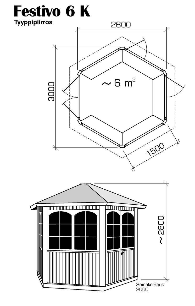 Схема шестигранной беседки с размерами из дерева