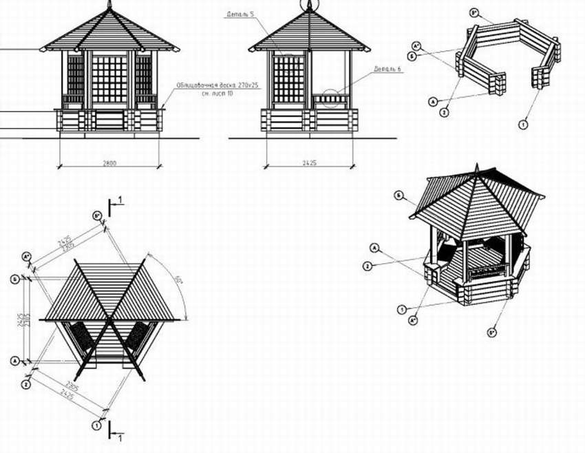 Шестигранные беседки из дерева чертежи