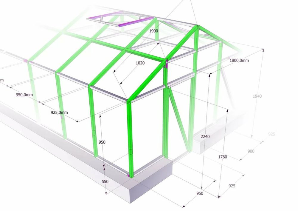 Схема деревянной теплицы