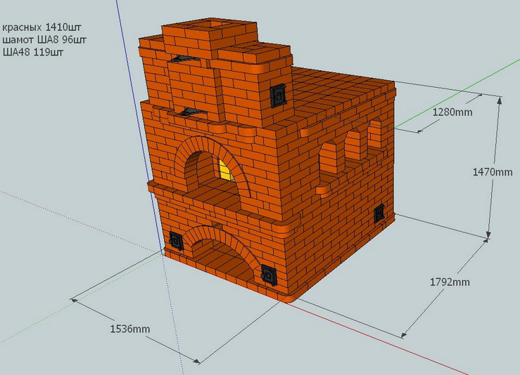 Схема русской печки для дома из кирпича