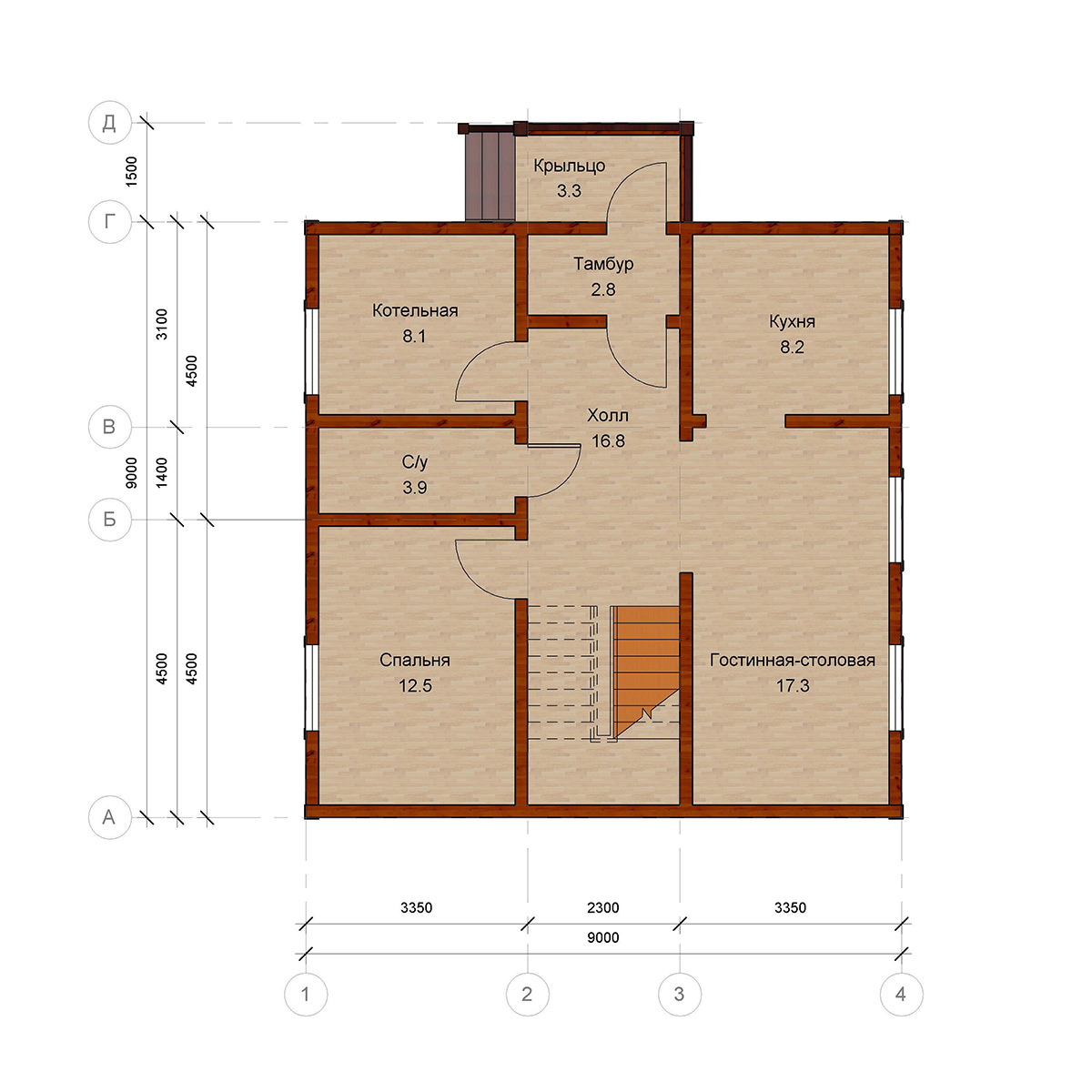 Проекты и варианты планировки частных жилых одноэтажных и двухэтажных домов квадратной формы 8х8, 9х9, 10х10 и других размеров
