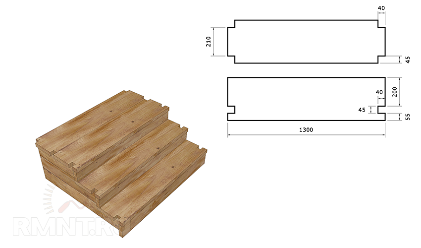 Схема ступенек для крыльца из дерева