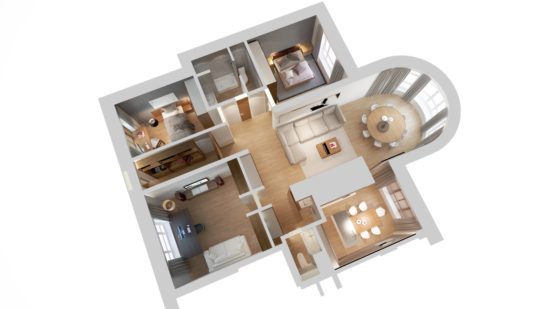 Планировка 4х комнатной квартиры — изумительный и необычный дизайн (60 фото)