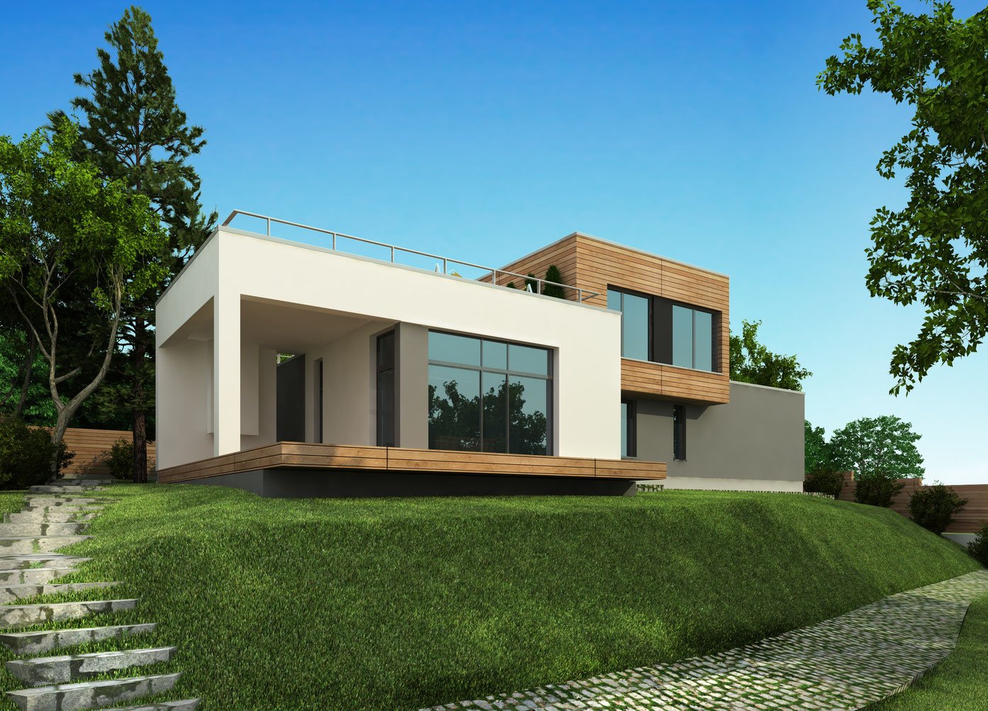 Одноэтажный дом в стиле хай тек с плоской крышей проект