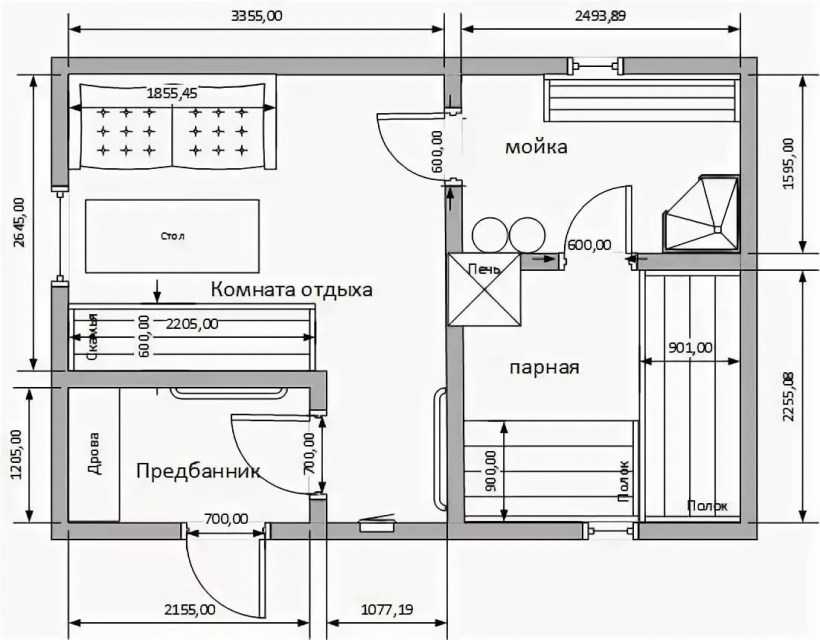 Схема бани с парилкой мойкой и предбанником 6 на 6