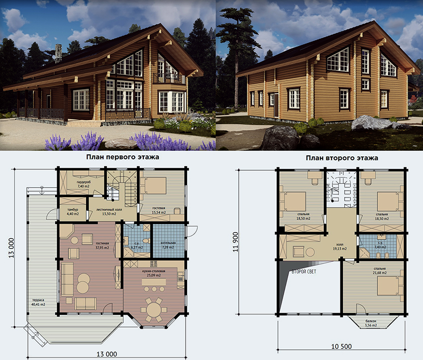 Особенности планировки чертежи деревянных домов из бруса, готовые планы одноэтажных и двухэтажных брусовых коттеджей