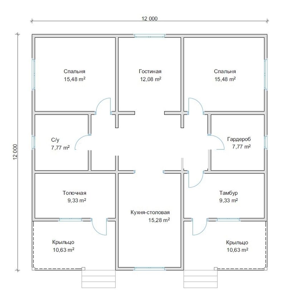 Одноэтажный дом 12х12 планировка